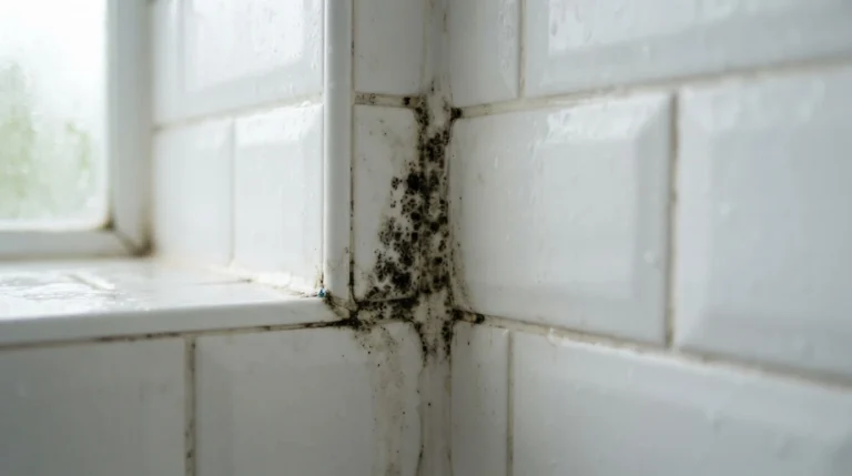 Mould on bathroom silicone in a humid Darwin rental property